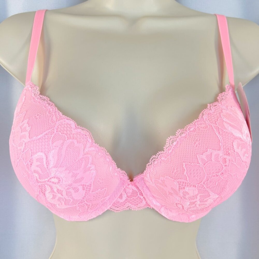 VS Bombshell Inspired Adds 2 Cups Ultimate Pushup Bra 34C Pink Lace - Picture 2 of 6